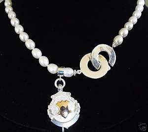 Fresh Water Pearl Sterling Silver Necklace with Antique Watch Fob 