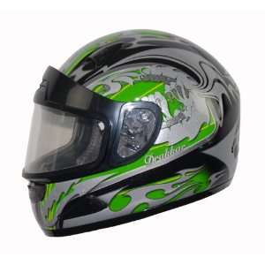   Green Drakkar Graphic Large Full Face Snowmobile Helmet Automotive