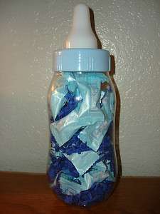 LARGE 10 BABY SHOWER BOTTLE PIGGY BANK WITH ITS A BOY MINTS/CANDY 
