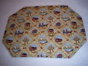 Fabric Placemats HORSE BUGGY Barn Apple primitive  