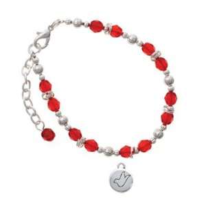 Peace with AB Crystal and Dove Red Czech Glass Beaded Charm Bracelet 