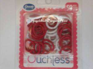   Ouchless 50 Small Red & White Ponytail Hair Holders Elastics  