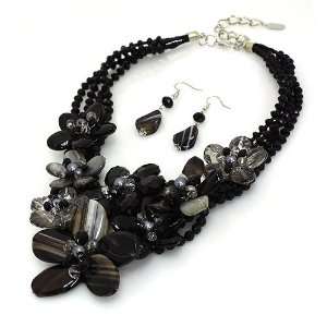 Stone Flower Necklace Set; 18L with 2 extension; Multi layered chain 