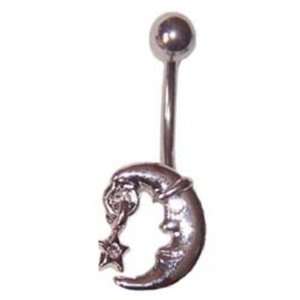    Moon with Clear Gem Star Dangle 14g Navel Ring 