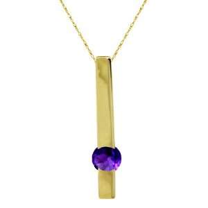    14k Gold Bar Pendant Necklace with Genuine Round Amethyst Jewelry