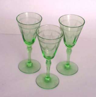 Nice Elegant Depression Green Cordials with Etched Pattern