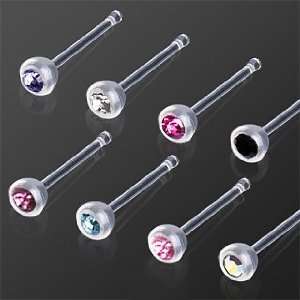  Bio Flex / PTFE Stud Nose Ring with Black Press Fitted Gem 