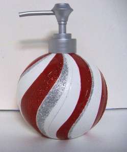  Cane Soap Lotion Dispenser Red Silver White Glitter Swirl NEW  