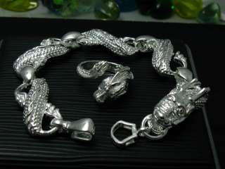 Silver EP Mens Dragon Bracelet&Ring Party/pub Set P17  