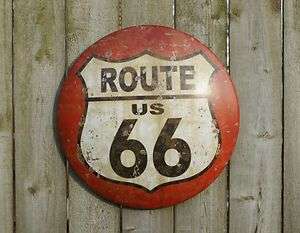Route 66 Tin Metal Round Sign RT Country Home Decor Kitchen Red 
