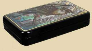 Russian Lacquer Box painted over mother of pearl #3344 OWL  