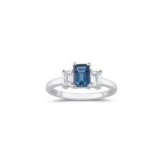 Cts Diamond & 3.24 Cts London Blue Topaz Three Stone Ring in Platinum 