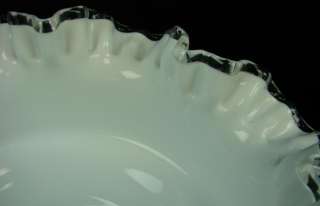 Fenton 10 Cased White Ripple Crest Ruffle Art Glass Bowl Candy Dish 