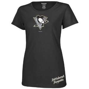   Pittsburgh Penguins Ladies Black Garment Washed Baby Doll T shirt