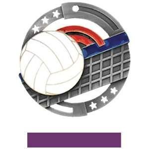 Custom Volleyball Color Medals M 545V SILVER MEDAL / PURPLE RIBBON 2 