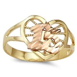  15 Birthday Heart Quinceanera Ring 14k Rose & Yellow Gold 