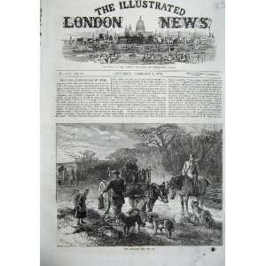   1870 Fine Art Game Cart Horse Hunting Hound Dog Rabbit