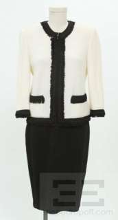 St. John 2 Piece Cream & Black Knit Jacket & Skirt Suit Size 2/6 