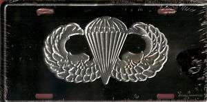 US Army PARATROOPER Wings Metal License Plate and Hat Pin  
