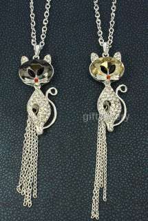   /tawny gem clear swarovski crystals fox tassels long necklace  