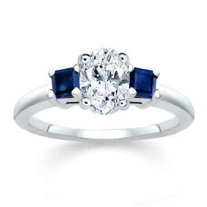   OVAL DIAMOND W PRINCESS BLUE SAPPHIRE RING 18K Samuel David Jewelry