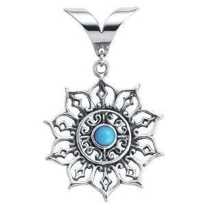  Sterling Silver V Slider Filigree Pendant with Turquoise Jewelry