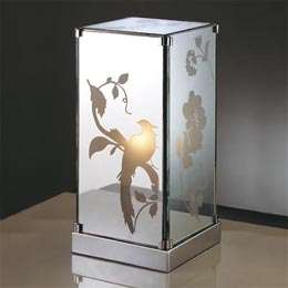 Mirrored glass table lamp etched with summer palace design and mounted 