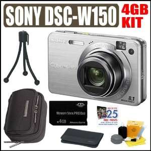  Sony Cybershot DSC W150 Silver 8.1MP Digital Camera + 4GB 