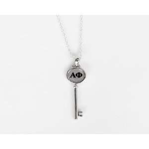  Alpha Phi Sorority Key Pendant Necklace   Silver Jewelry
