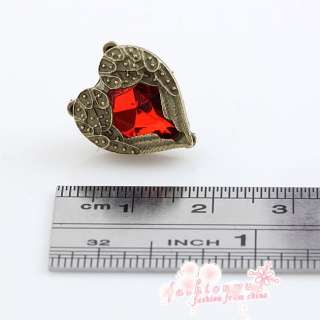Fashion Pretty Old Bronze Plated Pair Red Crystal Heart Love Wing 