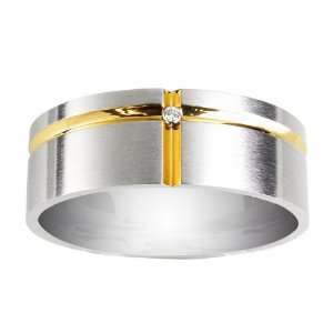  Mens Stainless Steel with Gold Plating and Diamond Accent 