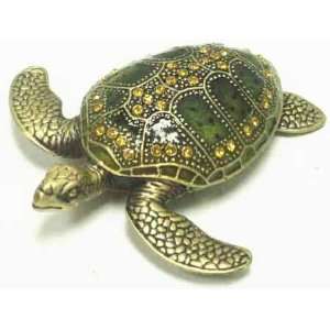  Keepsake Jewelry Box Pewter Amber Stones Sea Turtle