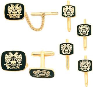 Mens Gold Plated Masonic Scottish Rite Set   Cuff Links, Tie Tac 