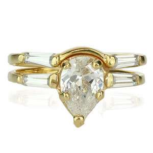  Vermeil Silver Pear Cut Cubic Zirconia Engagement Wedding Ring Set