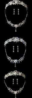 Wedding Pageant Prom Bridal Necklace Earring Tiara Set  