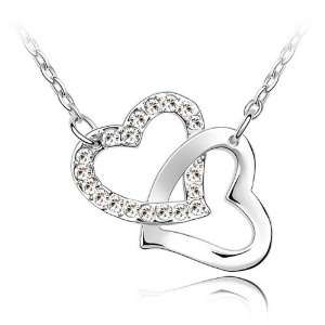 Mothers Day Twinkling Swarovski Crystal Double Heart Pendant Necklace 