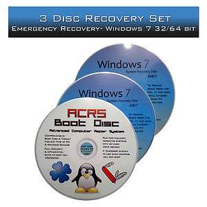 Laptop 3 Disc Recovery Set for Windows 7 32/64 Bit CD/Disk for DELL 