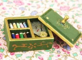 Dollhouse Miniature wooden sewing tool kits green box  
