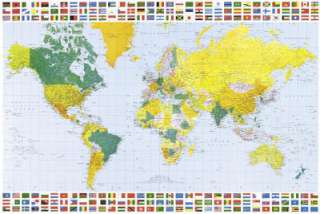 Map of the World POSTER Flags Classroom Atlas Globe  