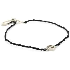   Silver Colored Peace Charm Black Knotted Silk Thread Bracelet Jewelry