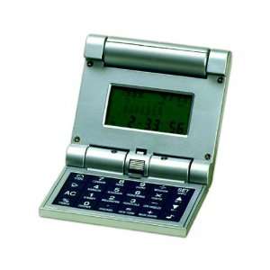  Tri fold world time alarm clock with 8 digit calculator 