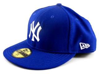 New Era Yankees Flat Logo Blue/White Fitted Hat Cap Men  