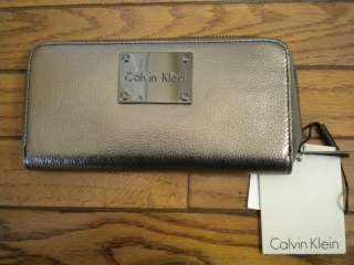 New CALVIN KLEIN Zip Around Leather Wallet Silver  