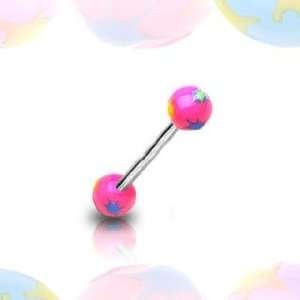 Tongue Ring / Barbell with Multi Colored Starburst UV Ball   Pink