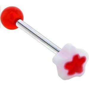  Acrylic Red Star Barbell Tongue Ring Jewelry