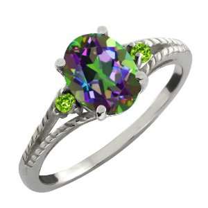  36 Ct Oval Green Mystic Topaz and Green Peridot Argentium Silver Ring