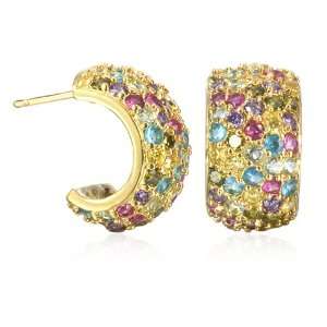  Gold Plate Multi Color CZ Small Half Hoop Earring CHELINE 