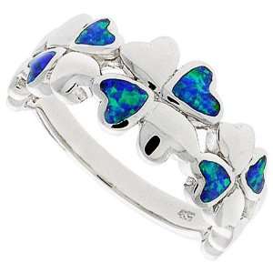   Ring Sterling Silver, Synthetic Opal Inlay Hearts Ring For Women 9MM