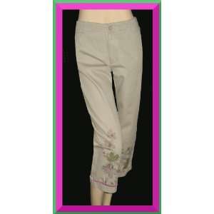  New Gap Khaki Cropped Pants Graphics & Pink Velvet Trim 
