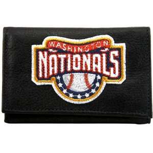  MLB Washington Nationals Black Leather Embroidered Tri Fold Wallet 
